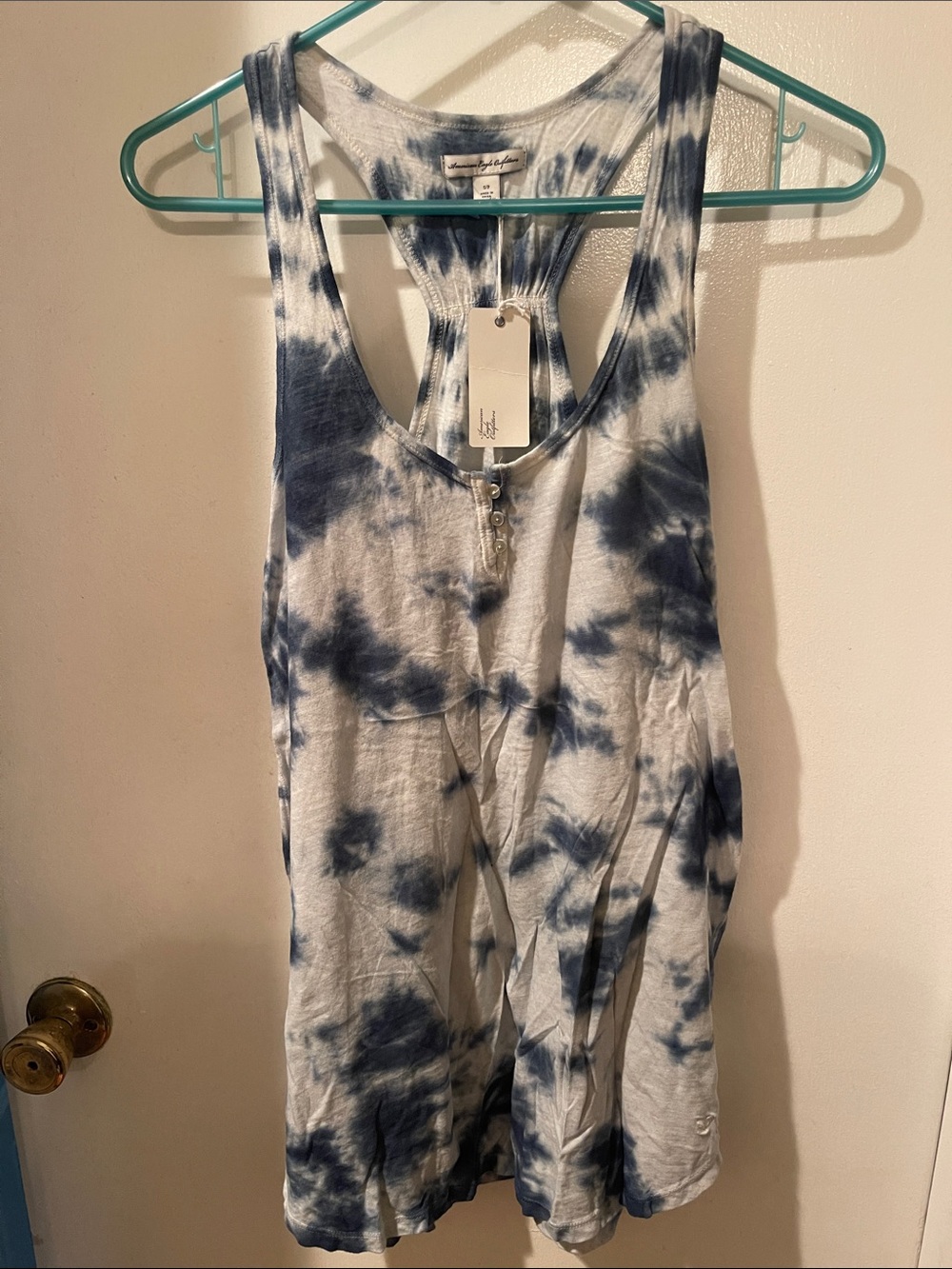 American Eagle Tie-Dye Racerback Tank - Navy & White